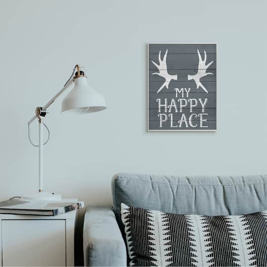 Stupell Industries Rustic My Happy Place Large Elk Antlers Wall Plaque
